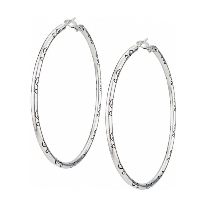 Brighton hoop earrings in silver-plated finish with engraved scroll detailing along the inner edges on a white background
