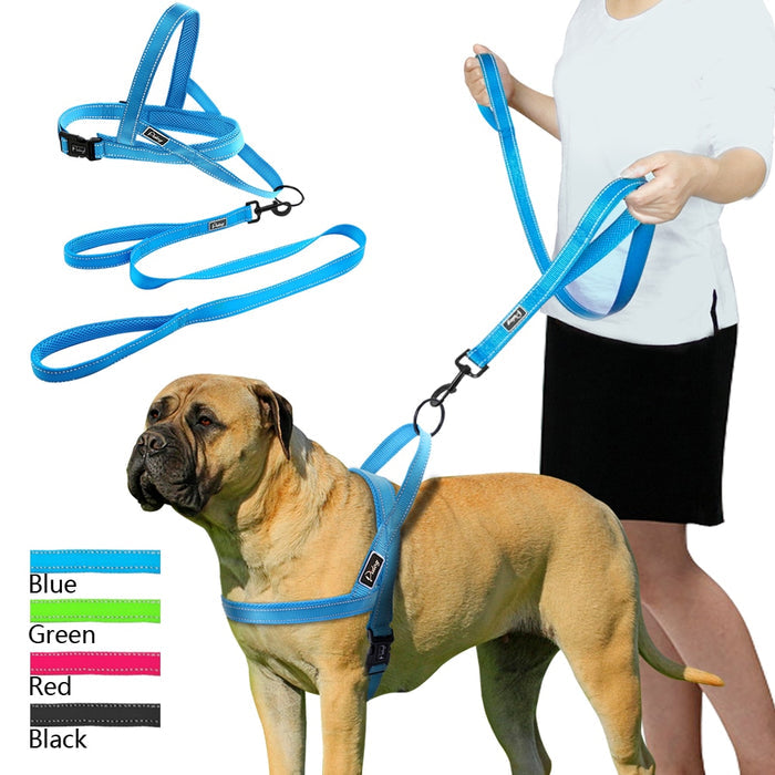 Green No Pull Reflective Harness & Leash Set - Dogs and Horses