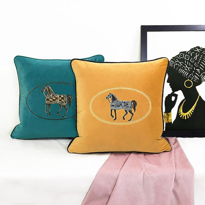 Greta Embroidered Velvet Pillow Cover Green