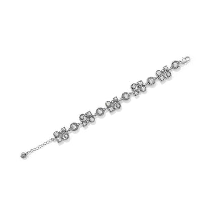 Brighton bracelet with silver-plated circular and square links, lobster clasp, and extender chain on a white background