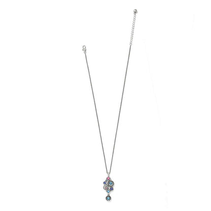 Brighton pendant necklace with multicolored crystal cluster and silver-plated chain on a white background