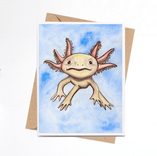 PinkPolish Design Note Cards "Axolotl Cutie" Handmade Notecard