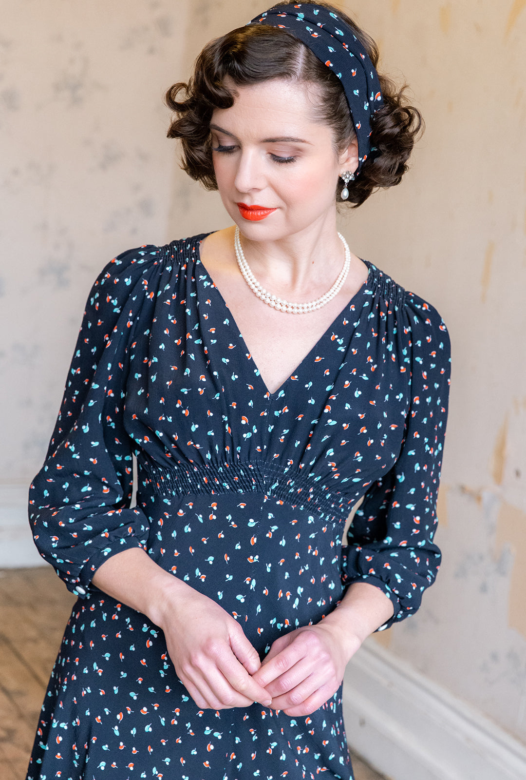 1940s Vera Tea Dress - Ocean Pearl