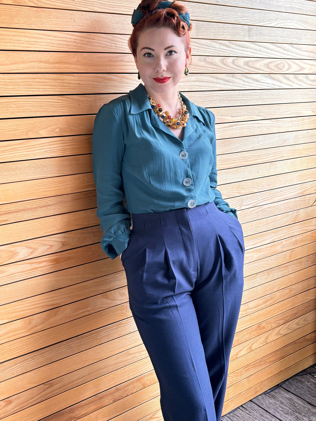 1930s Marlene Trousers - Navy Twill