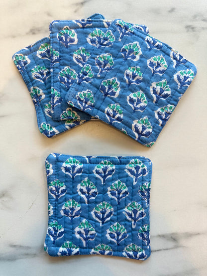 4" square / blue/green flower