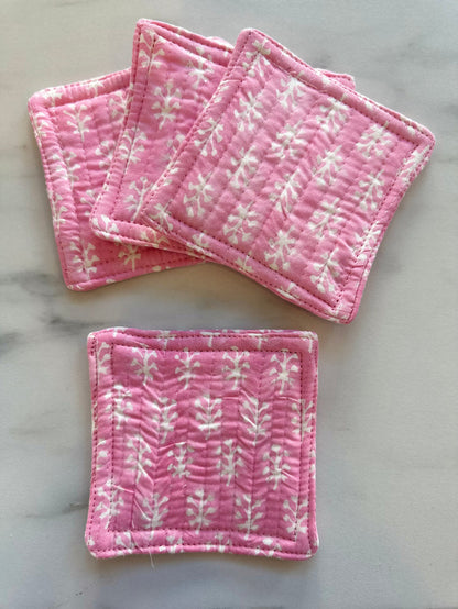 4" square / pink/white leaves