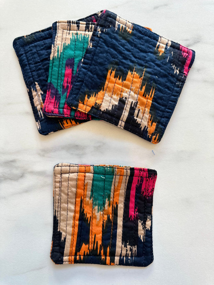 4" square / navy/multicolor graphic