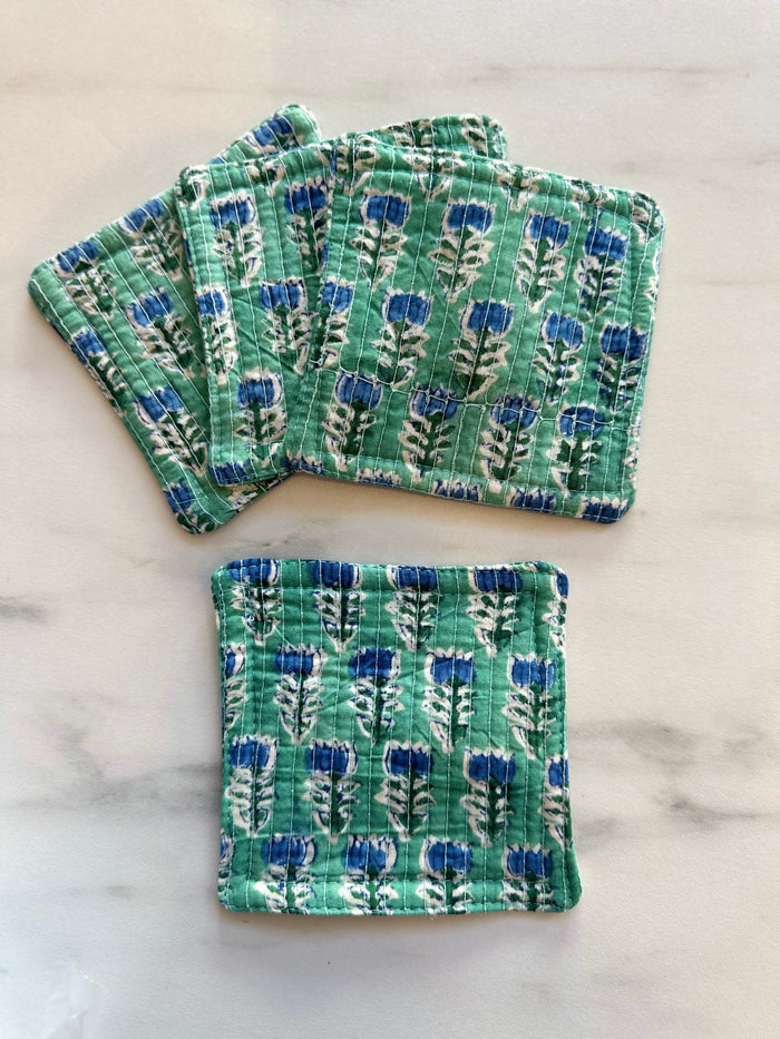 4" square / green/blue tulip
