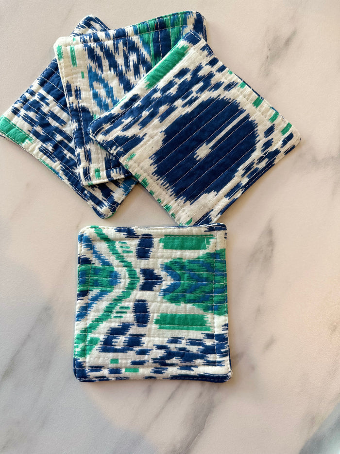 4" square / blue/green Ikat