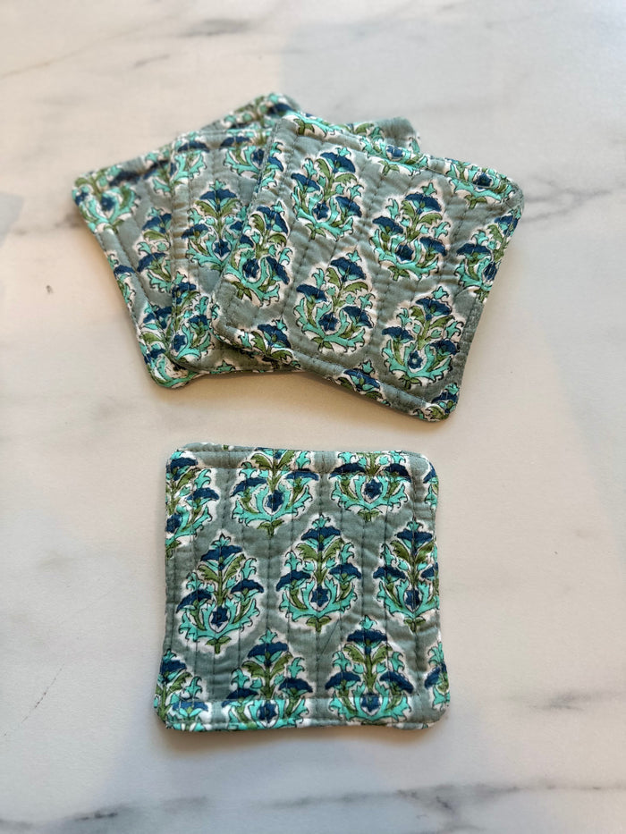 4" square / grey/blue flower