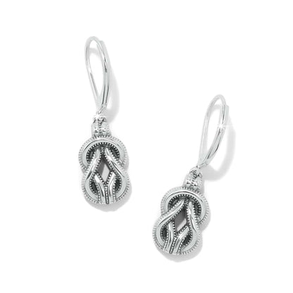 Brighton drop earrings with silver-plated interwoven knot design and beaded edge detailing on a white background