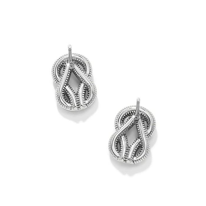 Brighton silver-plated earrings with twisted knot design and beaded milgrain detailing on a white background