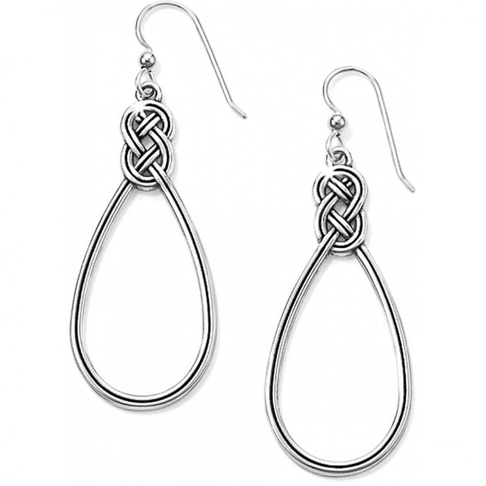 Brighton drop earrings with silver-tone teardrop hoops and decorative Celtic knot accents on a white background