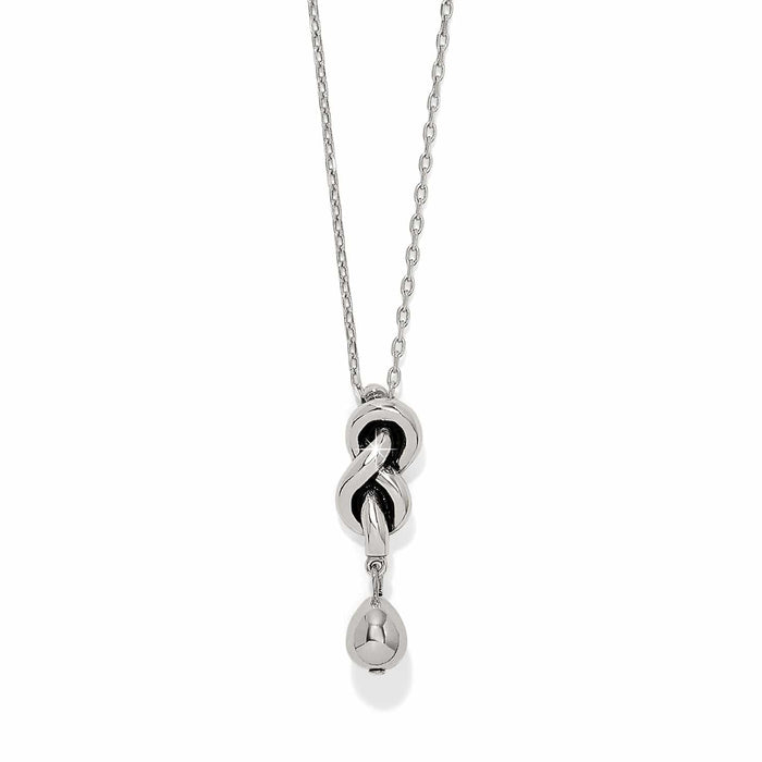 Brighton pendant necklace with silver-plated knotted twist design and teardrop charm on a white background