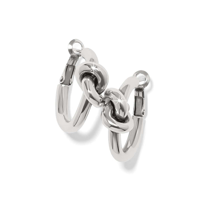 Brighton hoop earrings with silver-plated finish and interlocking knot detail at the front on a white background