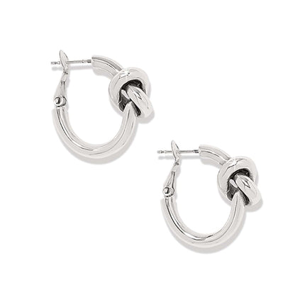 Brighton hoop earrings with silver-plated finish and decorative knot accents at the top on a white background