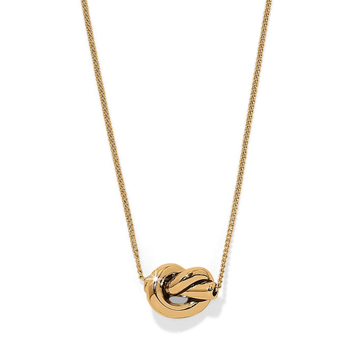 Brighton pendant necklace with gold-plated knot centerpiece on a delicate gold-plated chain on a white background