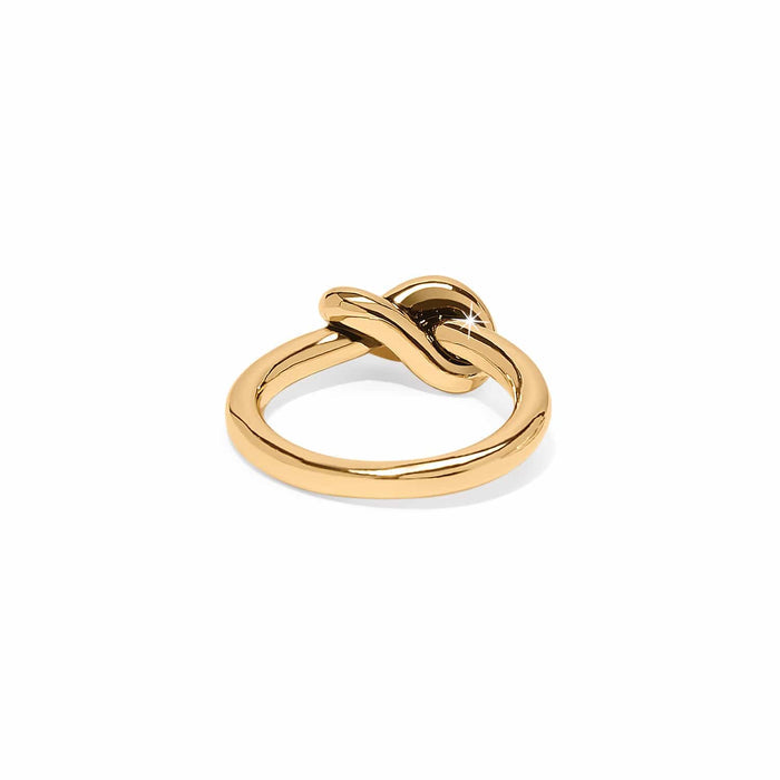 Brighton ring shown from the back with gold-plated finish and twisted knot design at the top on a white background