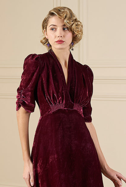 1930s Ivy Velvet Dress - Dusky Rose