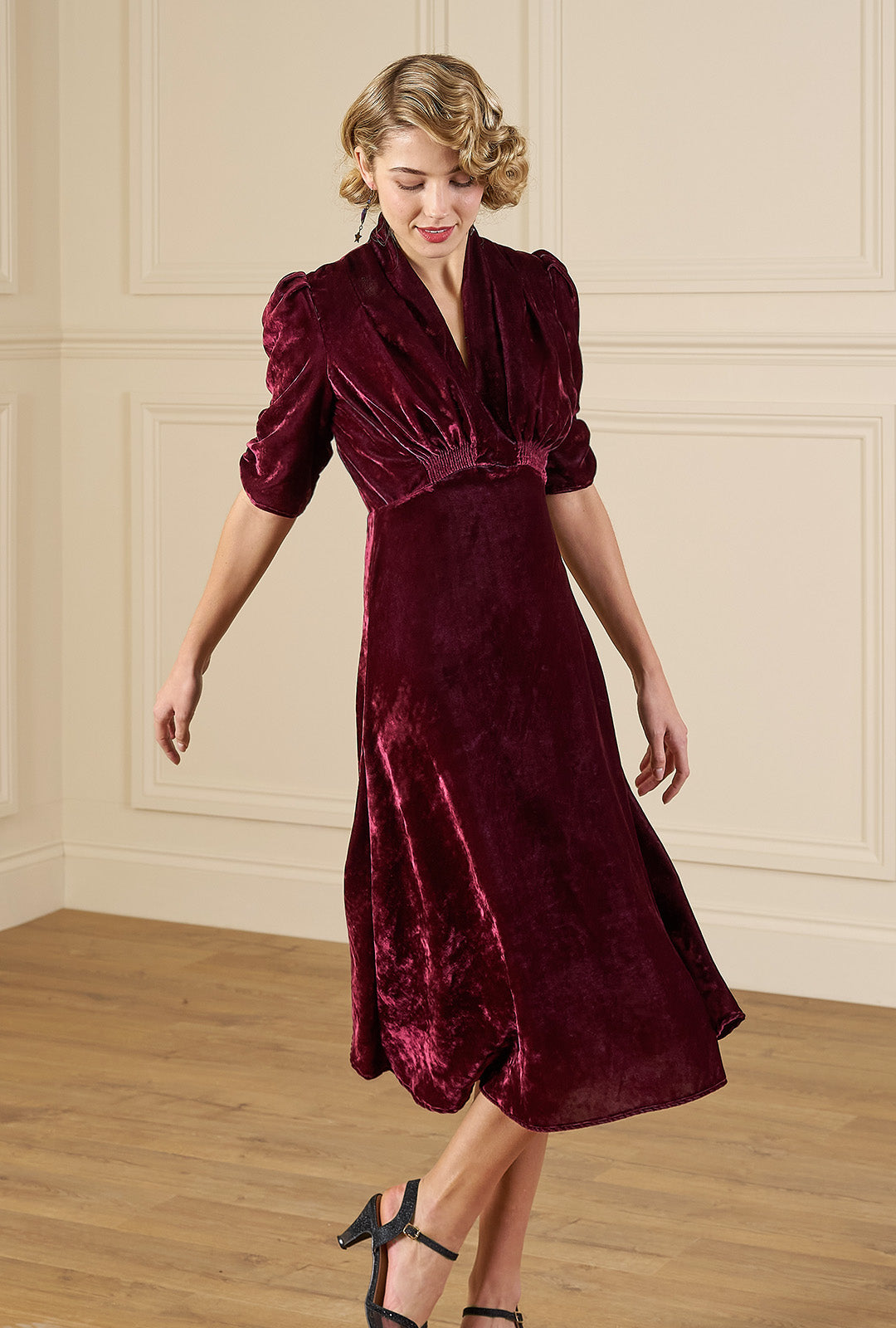 1930s Ivy Velvet Dress - Dusky Rose