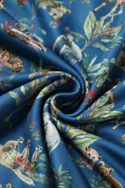 Billie Jungle Animal Blue Long Sleeved Dress