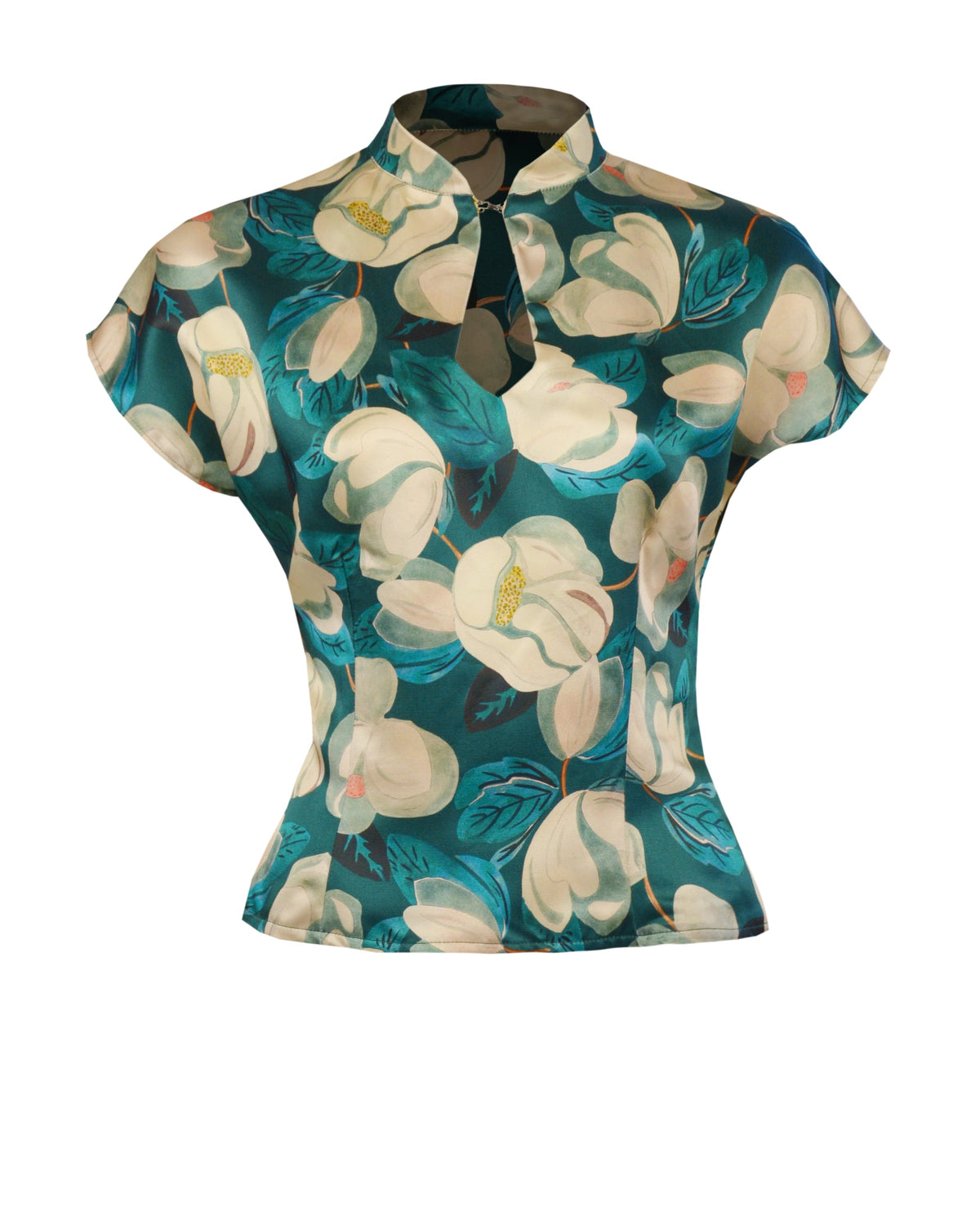 1940s Luxe Keyhole Blouse - Celestial Bloom