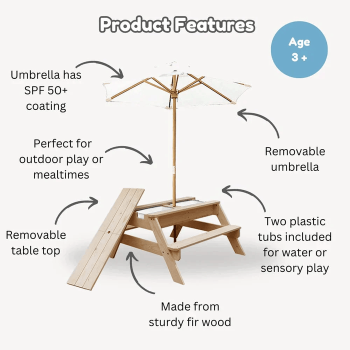 Kids Sand and Water  Picnic Table with Umbrella White