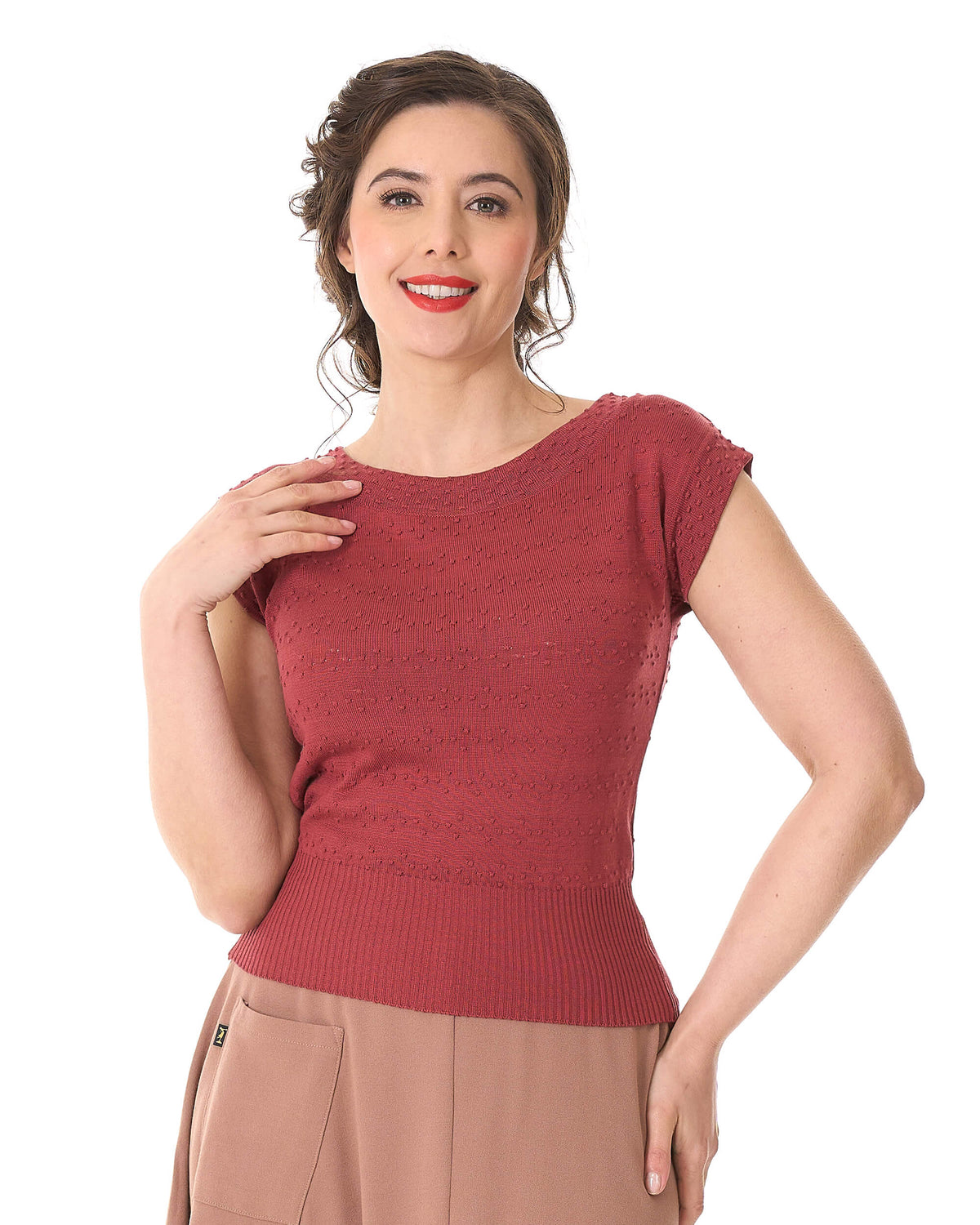 1950s Scoop Neck Knitted Top - Rose