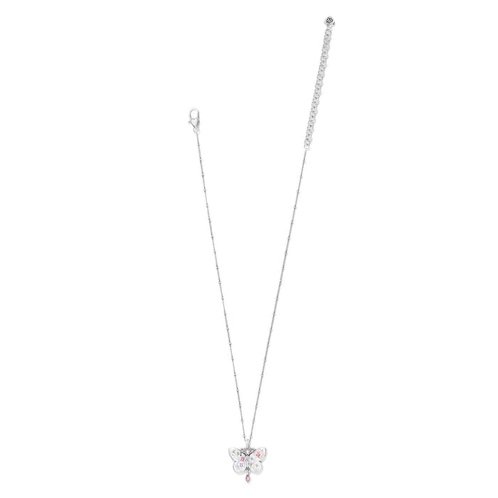 Brighton pendant necklace with silver-plated chain and enamel butterfly featuring crystal accents on a white background