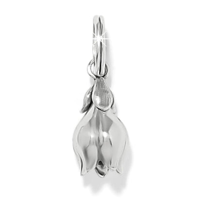 Brighton tulip flower charm with silver-plated polished petals and small bud accent on a white background