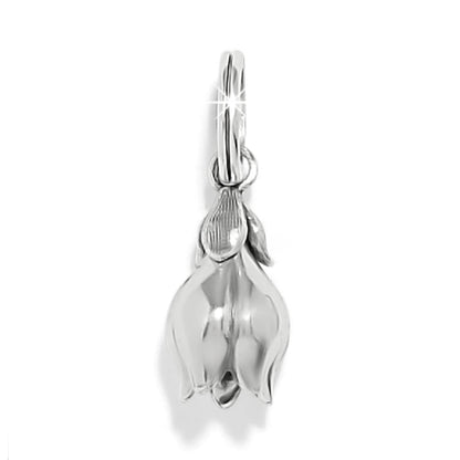 Brighton tulip flower charm with silver-plated finish and small leaf accent at the top on a white background