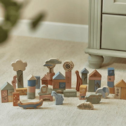 Little Dutch Safari Friends Wooden Building Blocks