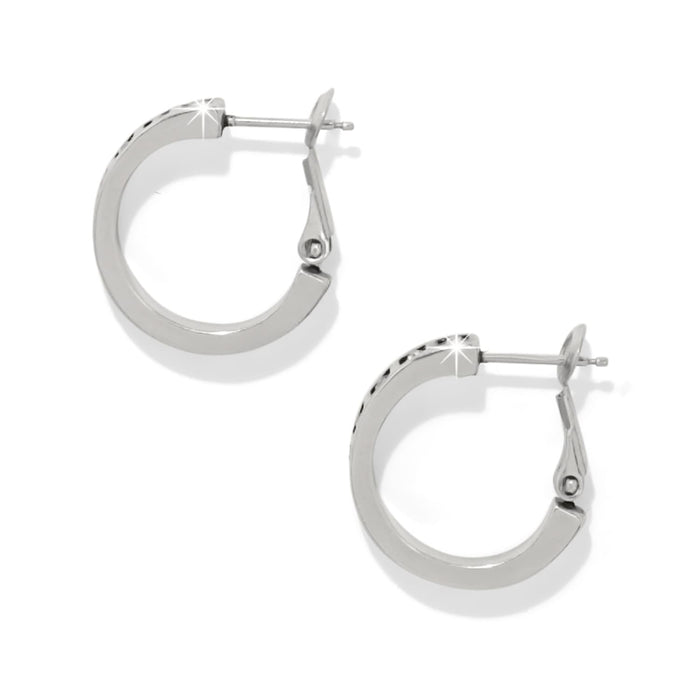 Brighton hoop earrings with silver-plated finish and crystal accents along the inner edge on a white background