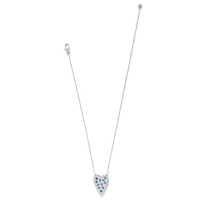 Brighton heart pendant necklace with silver-plated finish and multicolored crystal accents on a white background