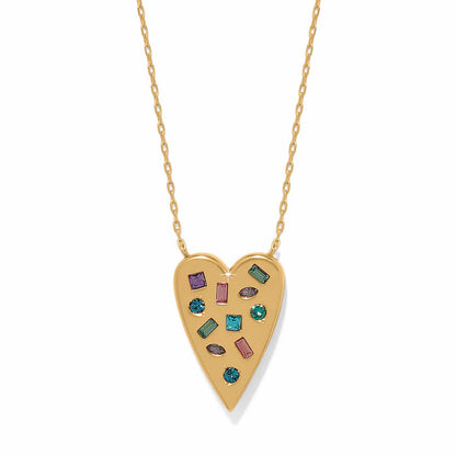 Brighton heart pendant necklace with gold-plated finish and multicolored crystal accents on a white background