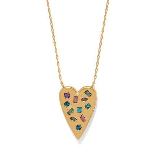Brighton heart pendant necklace with gold-plated finish and multicolored crystal accents on a white background