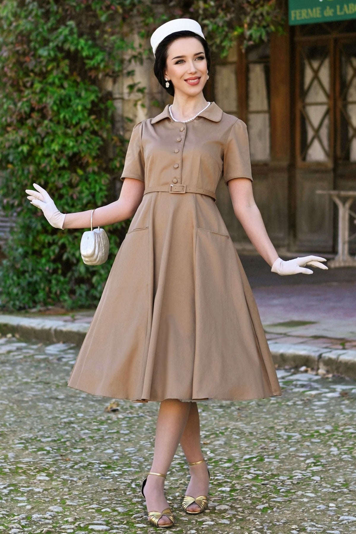 Mabel Khaki Cream Midi Shirt Dress