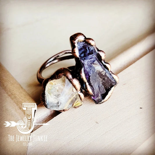 Marabel Genuine Amethyst and Quartz Ring