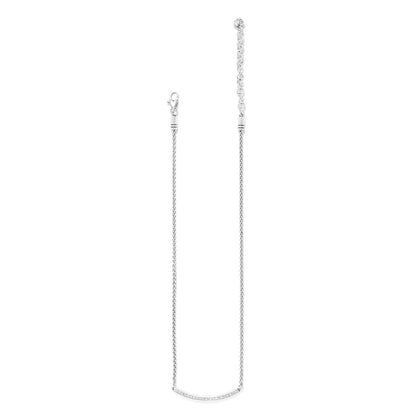Brighton silver-plated chain necklace with curved crystal bar pendant and lobster clasp on a white background