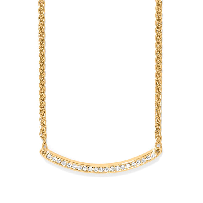 Brighton bar pendant necklace with gold-plated wheat chain and pavé crystal curved bar on a white background