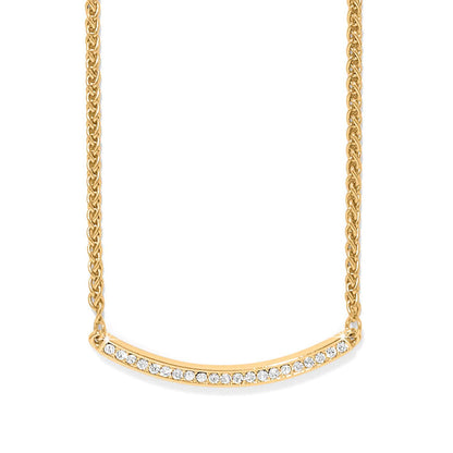Brighton bar pendant necklace with gold-plated wheat chain and pavé crystal curved bar on a white background