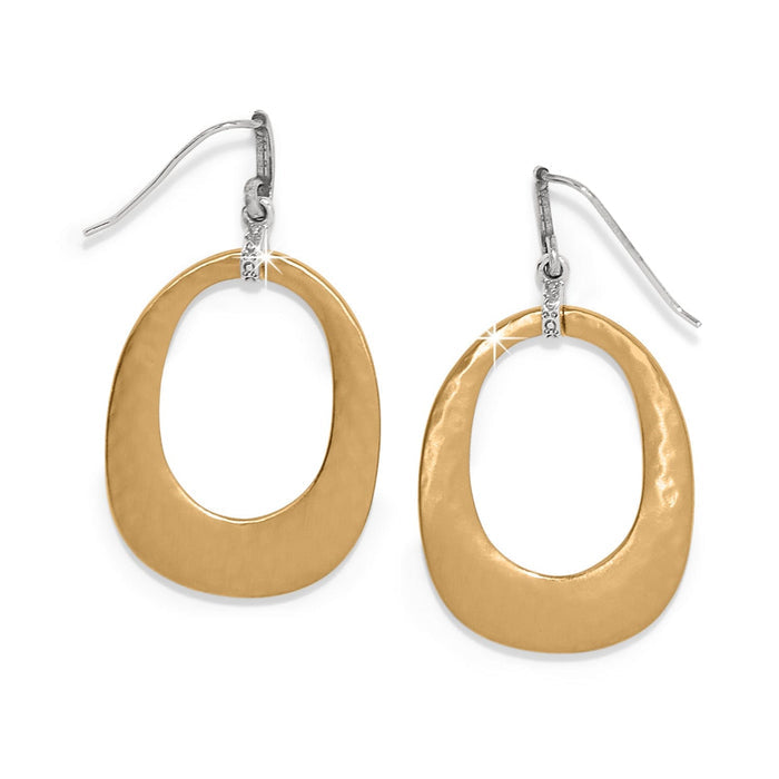 Brighton drop earrings with hammered gold-plated oval hoops and crystal accents on silver-tone hooks on a white background
