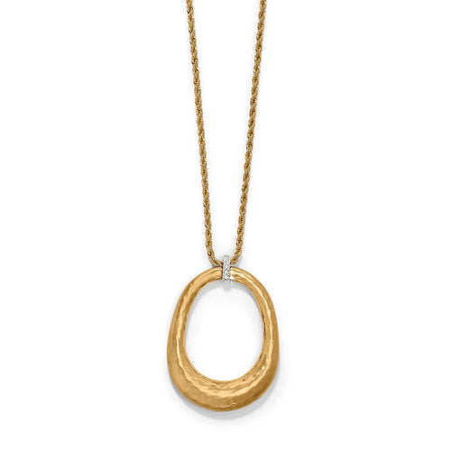 Brighton pendant necklace with gold-plated hammered oval pendant and crystal-accented bail on rope chain on a white background