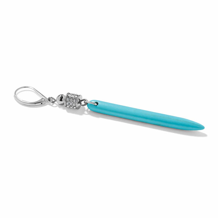 Brighton drop earring with turquoise spike bead and silver-plated crystal pavé accent on a white background