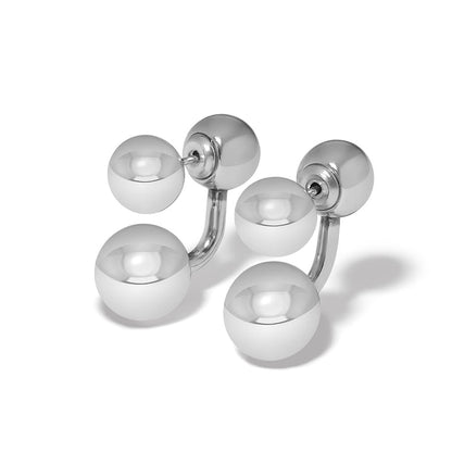 Brighton earrings with silver-plated double sphere design on a white background