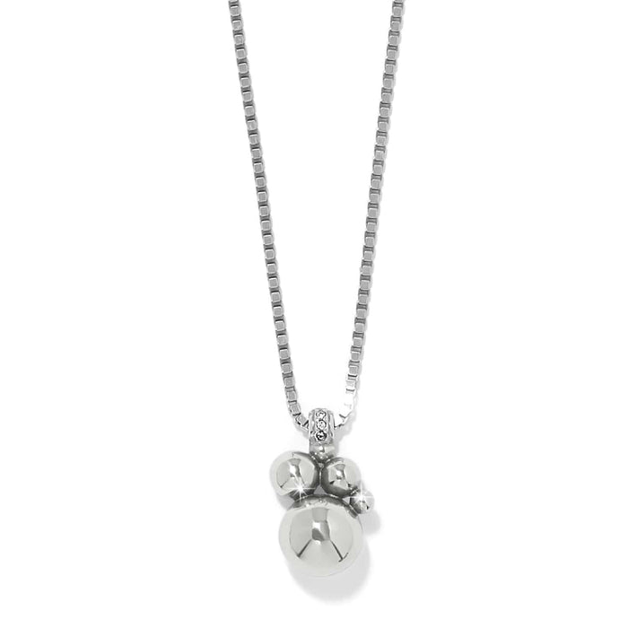 Brighton pendant necklace with silver-plated cluster of polished beads and crystal-accented bail on a white background