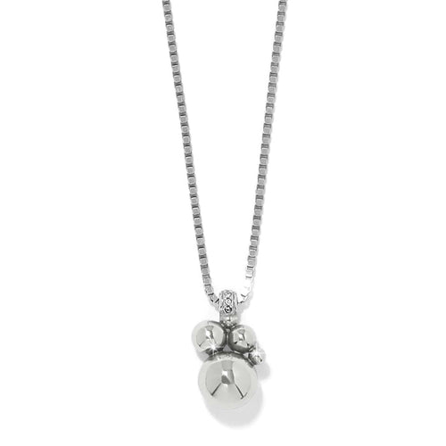 Brighton pendant necklace with silver-plated cluster of polished beads and crystal-accented bail on a white background