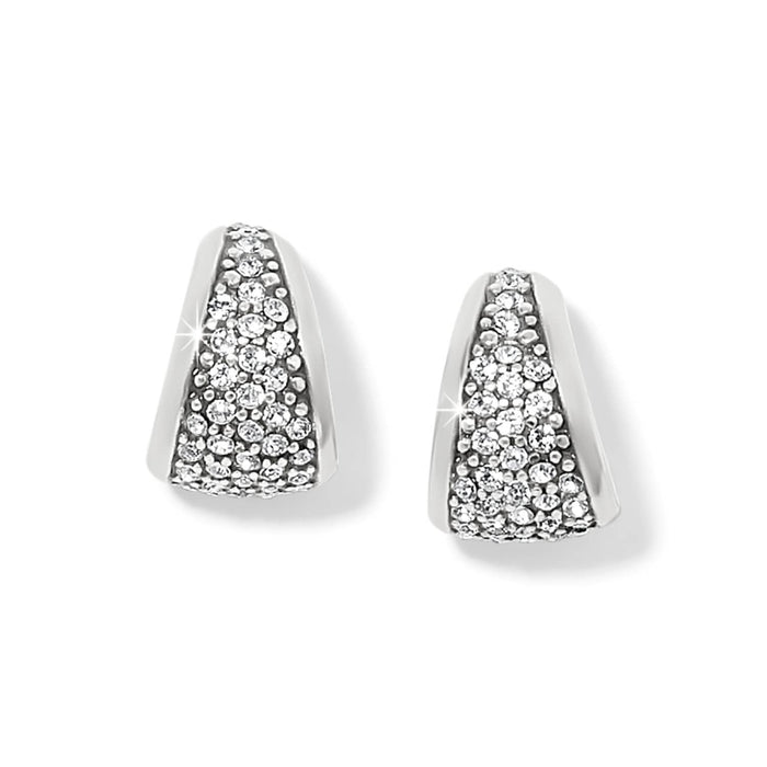 Brighton hoop earrings with silver-plated tapered design and pavé crystal accents on a white background