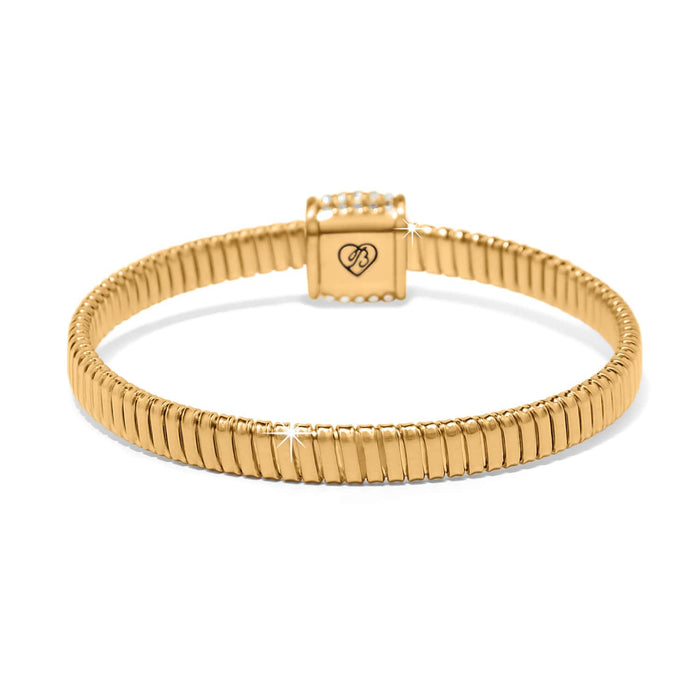 Brighton bangle bracelet in gold-plated finish with ribbed texture and crystal-accented clasp on a white background