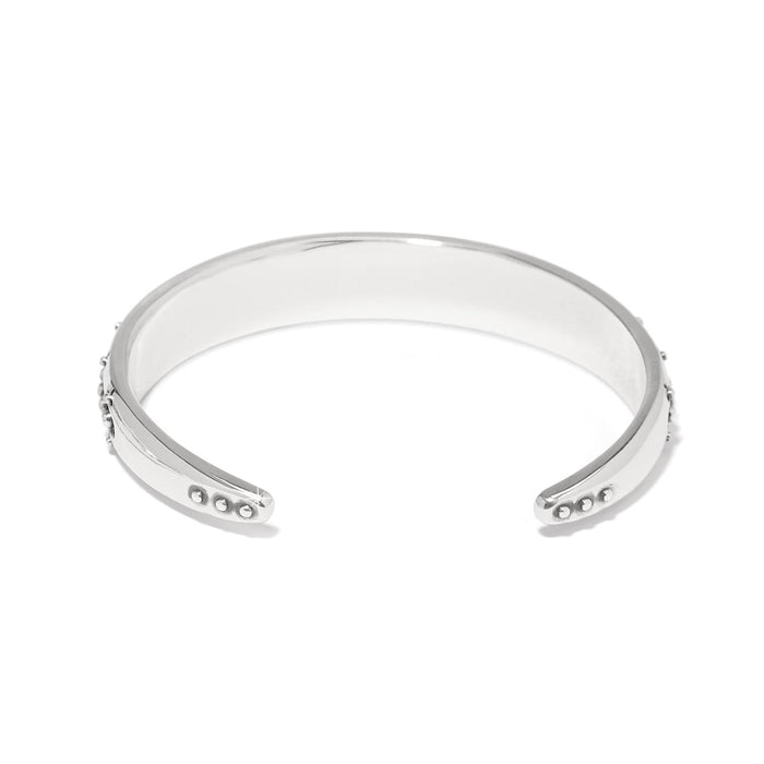 Brighton cuff bracelet with silver-plated finish and small beaded accents along the ends on a white background